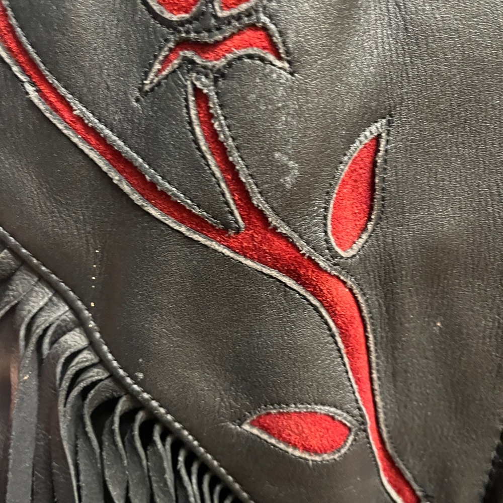 3M Thinsulate Black Leather Jacket with Red Floral Embroidery - Picture 10 of 11